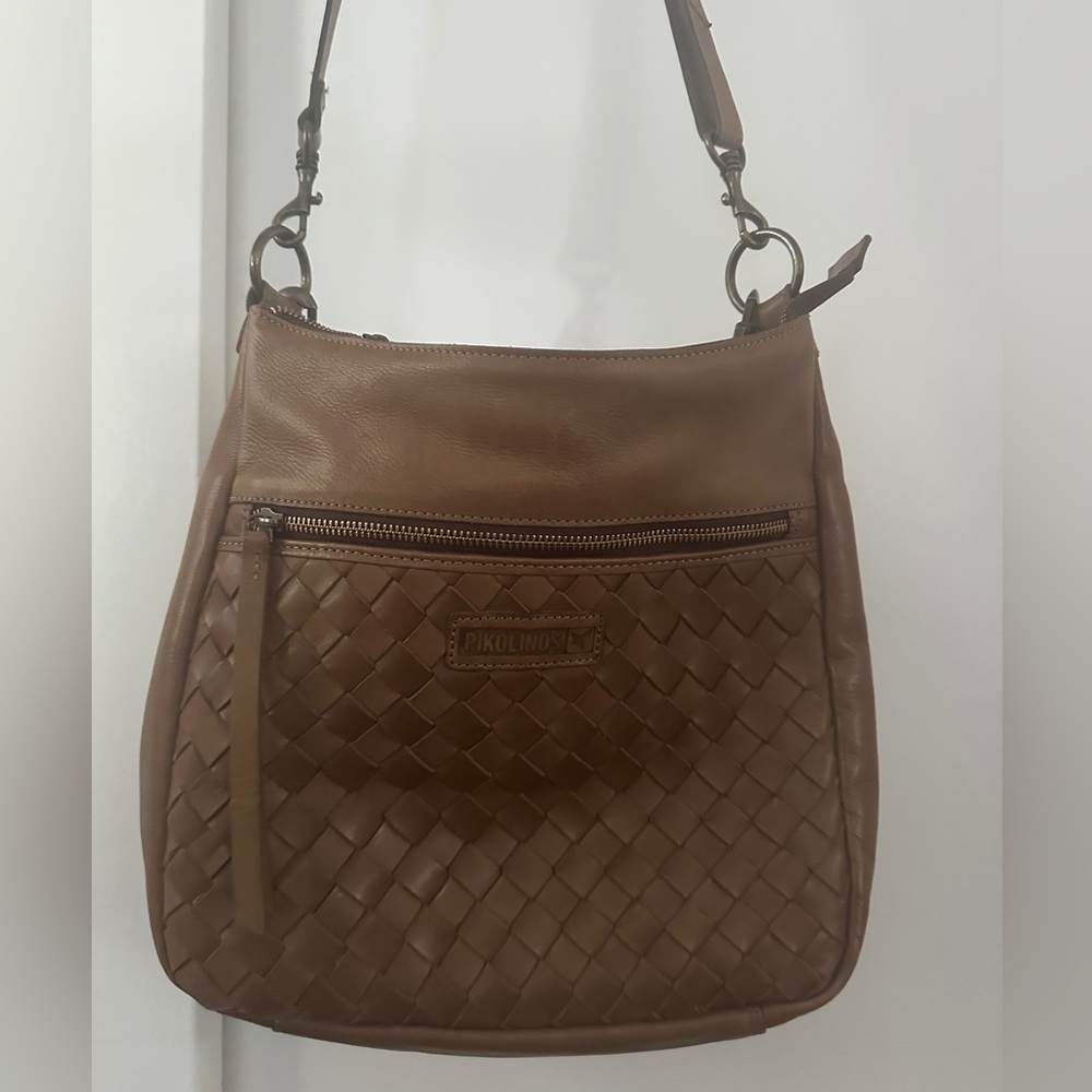 PIKOLINOS Tan Woven Leather Bag